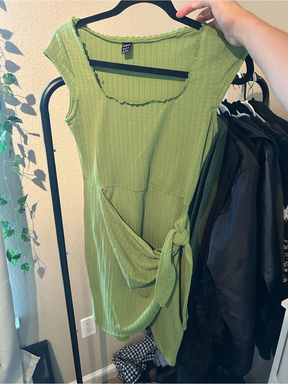 ASOS Green Ribbed Tie-Waist Tank Dress